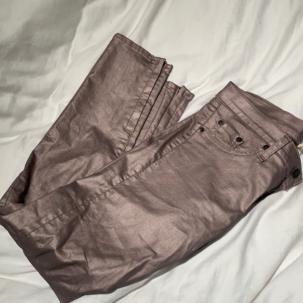 Rag & Bone “Zipper Capri” 27 Rose Mauve Metallic